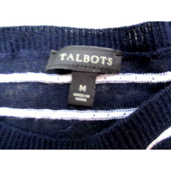 Talbots Linen Blend Sweater Womens Medium Striped Navy Blue White Nautical Light - Picture 12 of 14